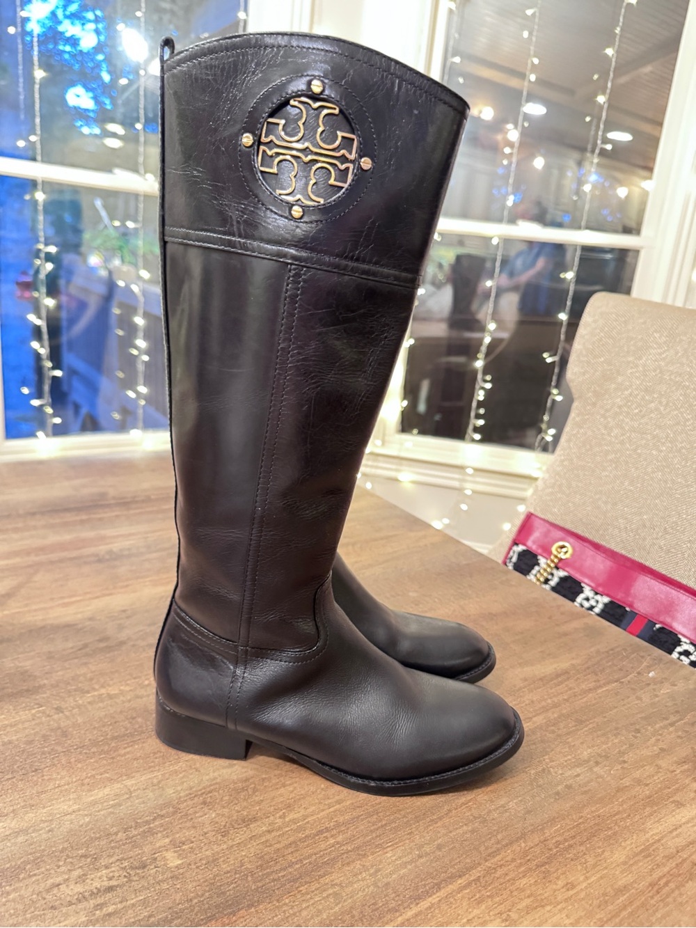 Tory Burch Black Leather Heeled Riding Boots